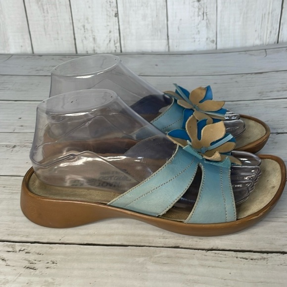Naot Shades of Blue and Beige Leather Flower Embellished Slide Sandals - Picture 6 of 12
